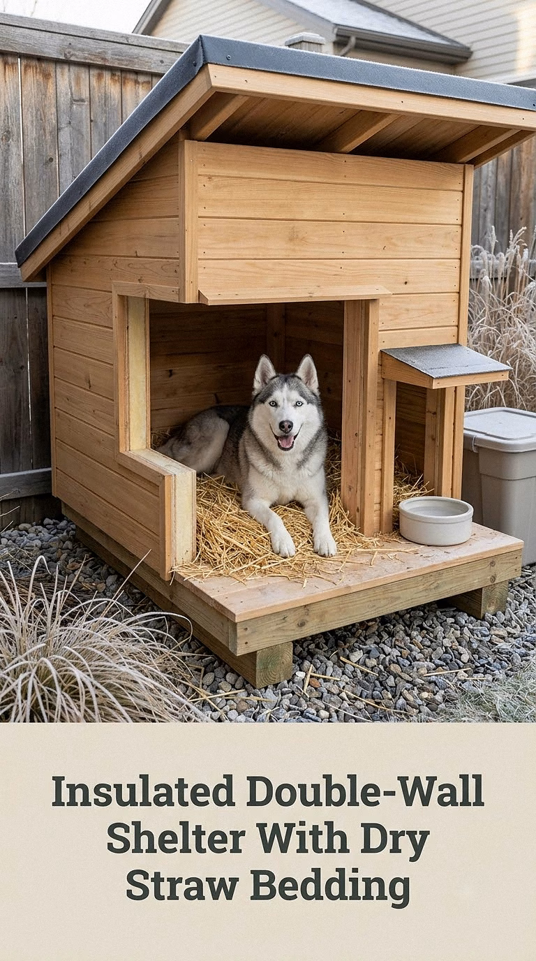 Insulated Double-Wall Shelter With Dry Straw Bedding