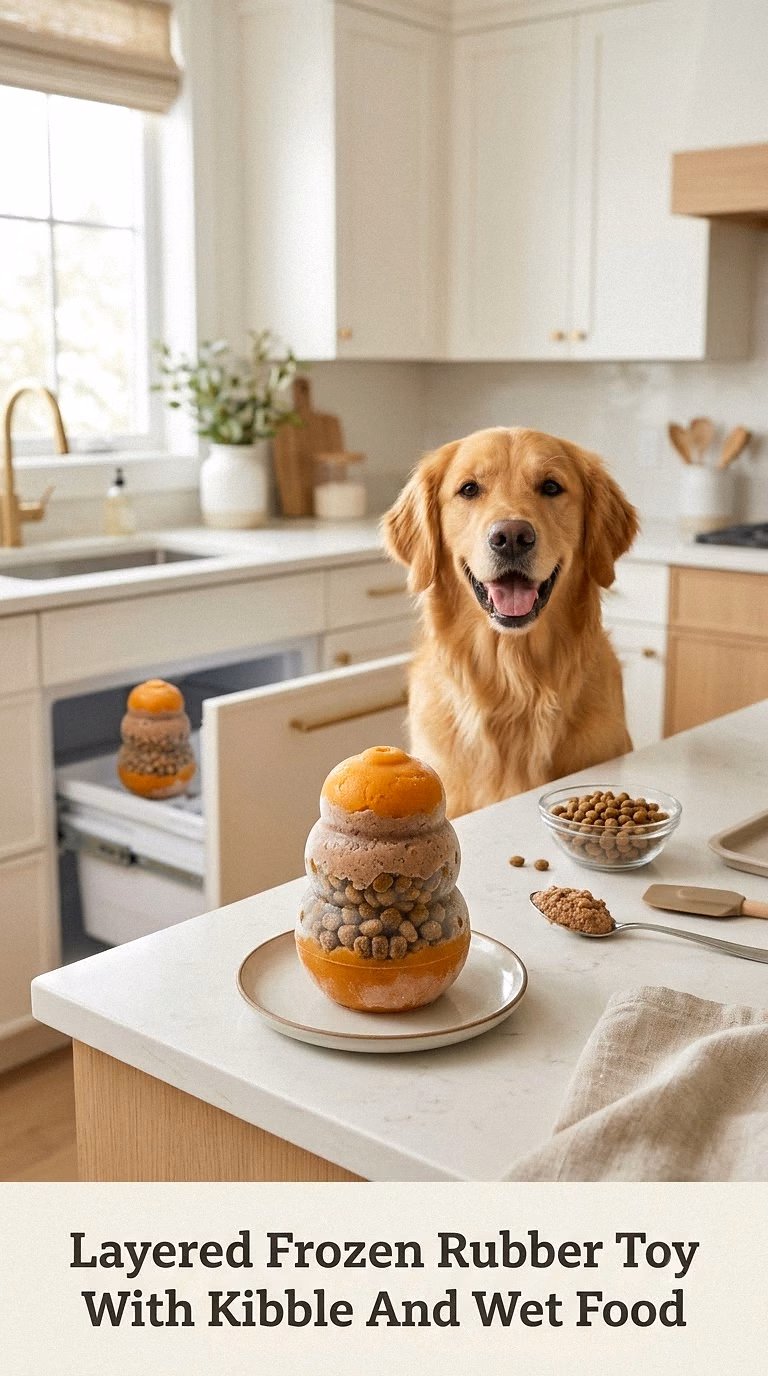 Layered Frozen Rubber Toy With Kibble And Wet Food