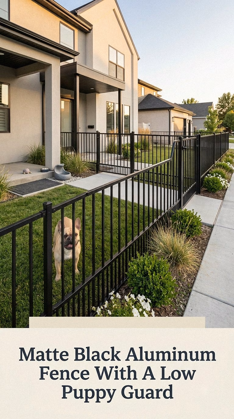 Matte Black Aluminum Fence With A Low Puppy Guard