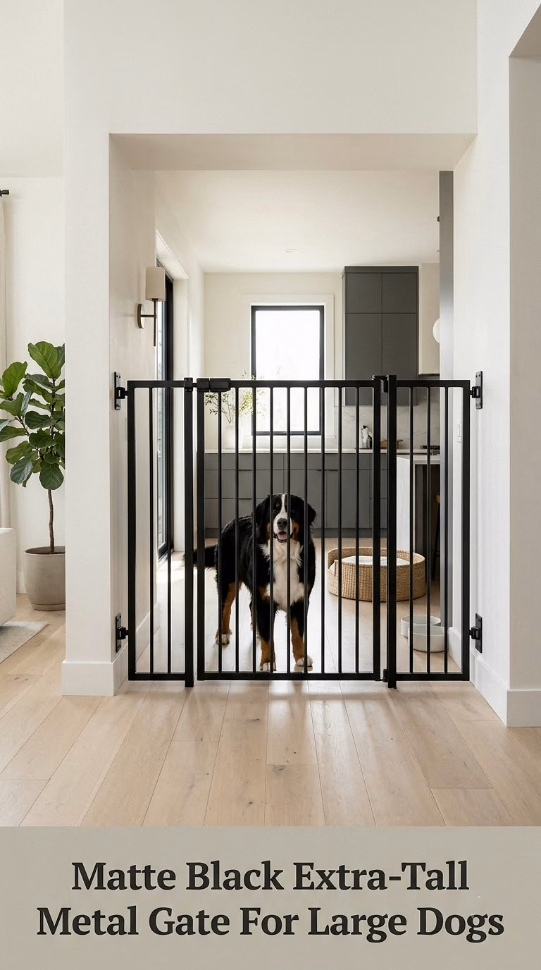 Matte Black Extra-Tall Metal Gate For Large Dogs
