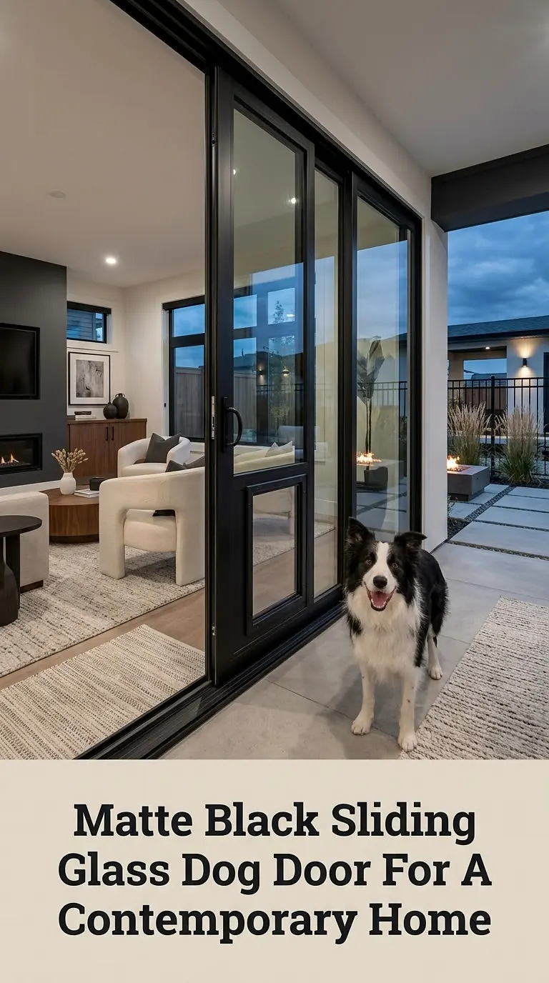 Matte Black Sliding Glass Dog Door For A Contemporary Home