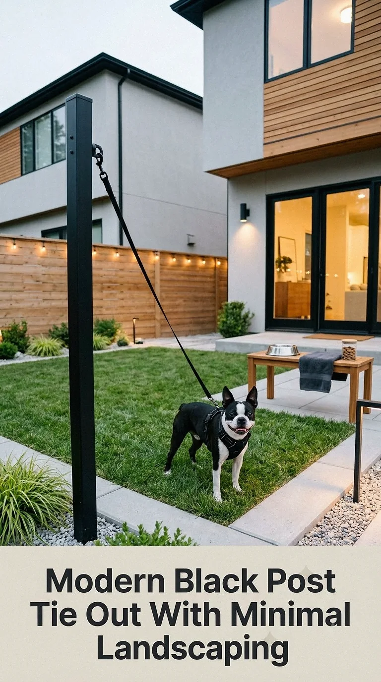 Modern Black Post Tie Out With Minimal Landscaping
