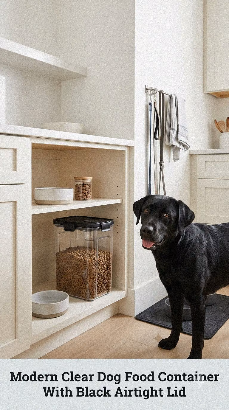 Modern Clear Dog Food Container With Black Airtight Lid