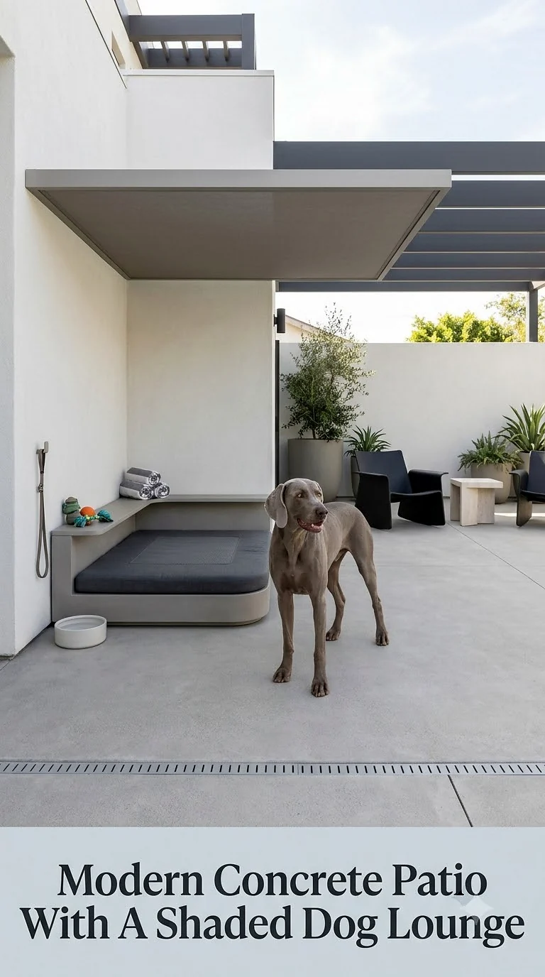 Modern Concrete Patio With A Shaded Dog Lounge