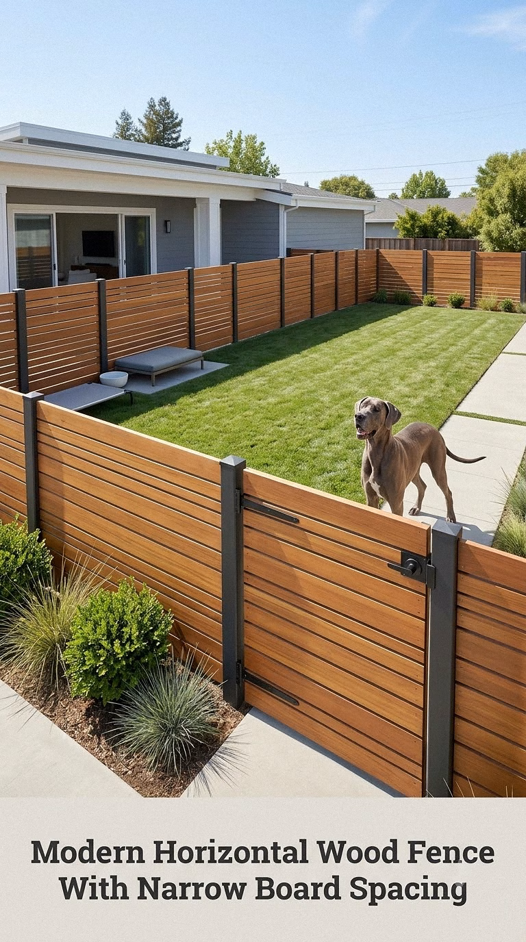 Modern Horizontal Wood Fence With Narrow Board Spacing