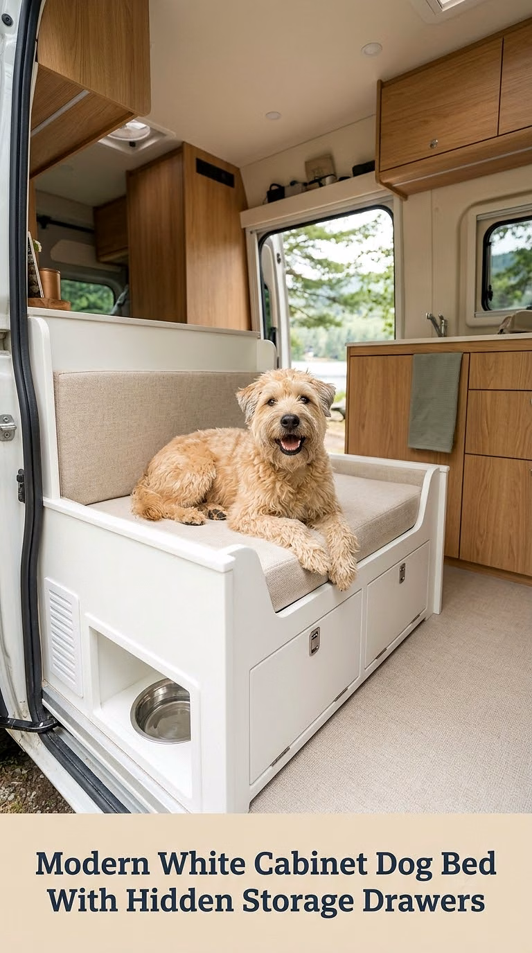 Modern White Cabinet Dog Bed With Hidden Storage Drawers
