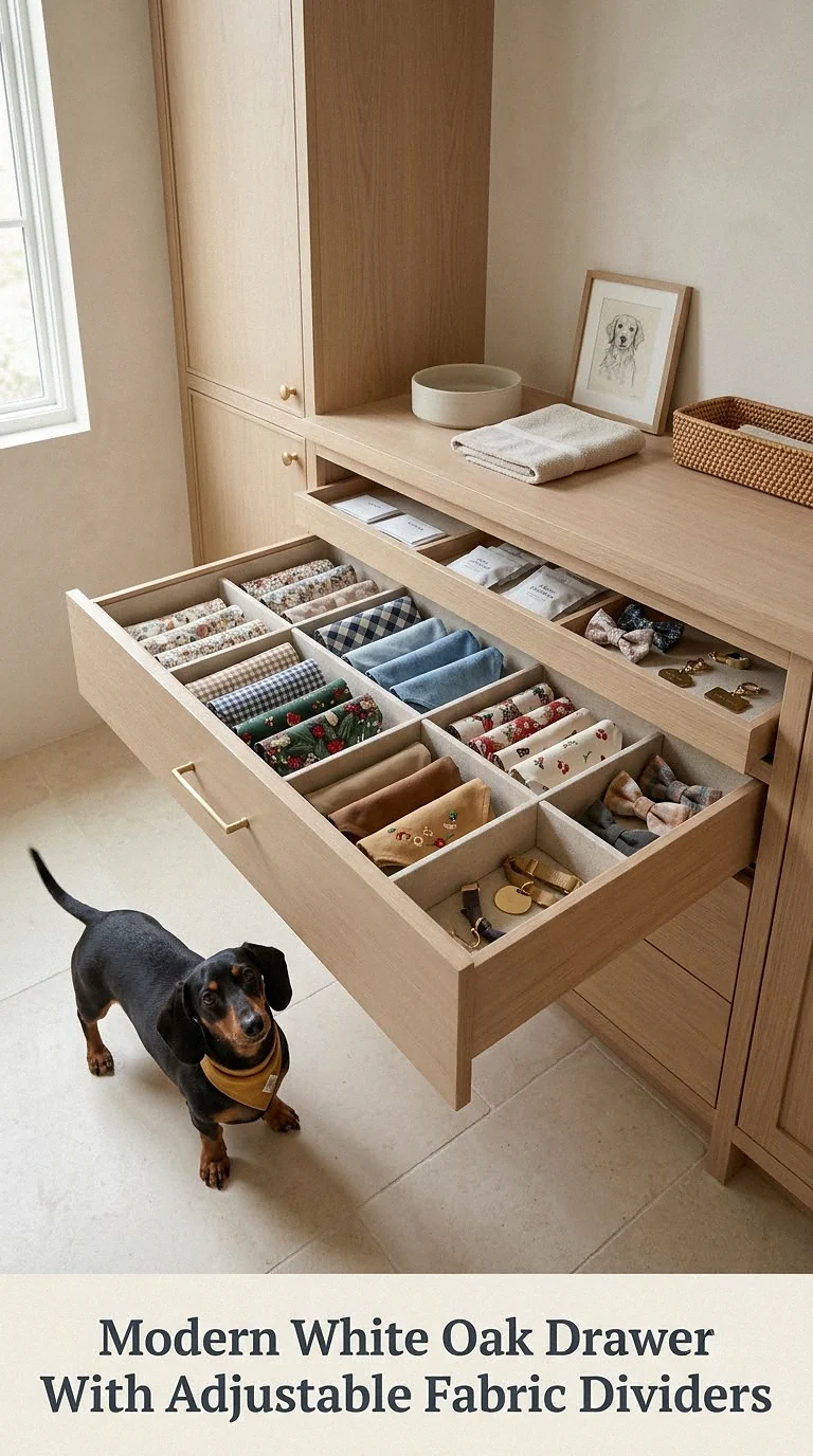 Modern White Oak Drawer With Adjustable Fabric Dividers