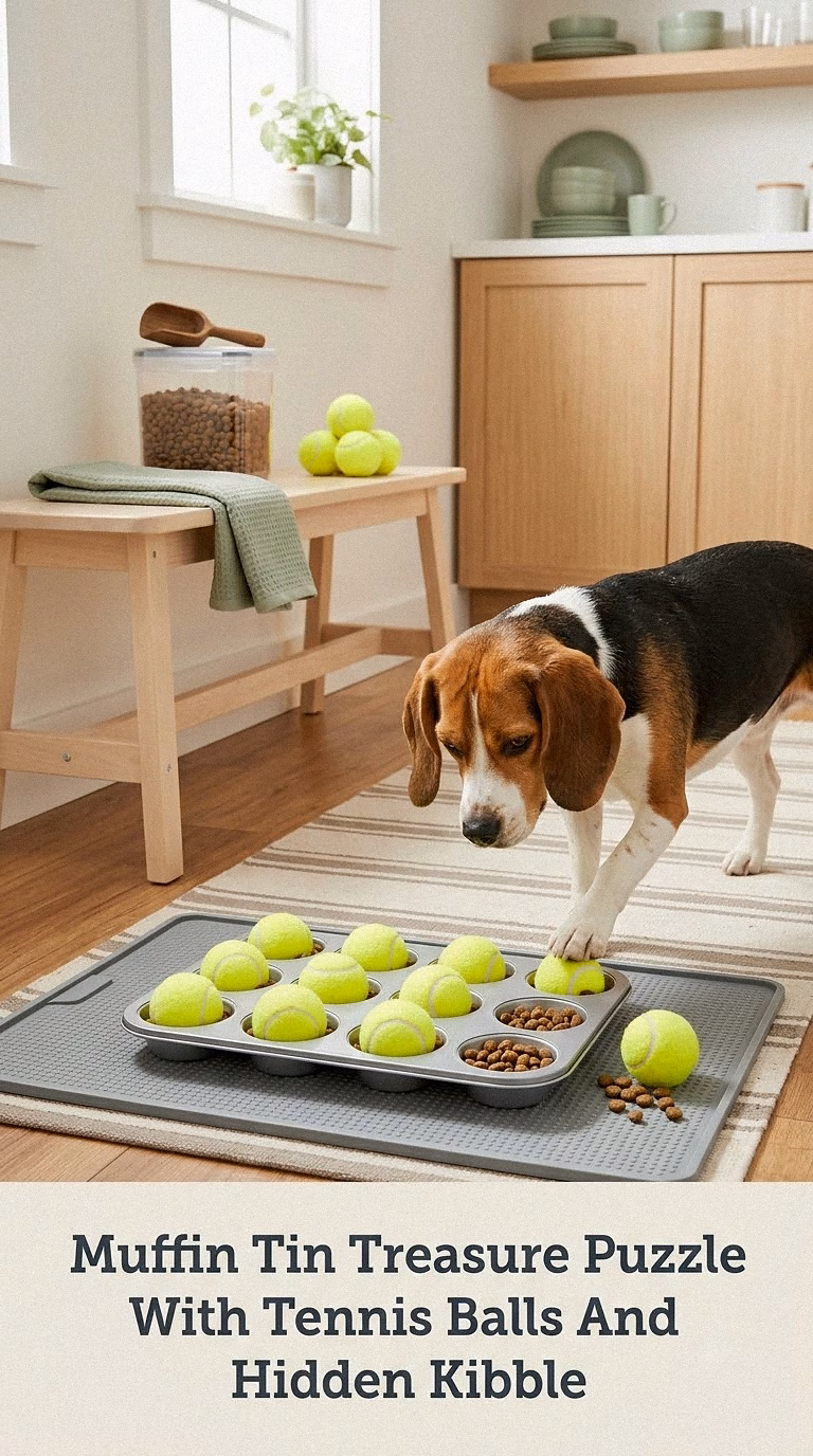 Muffin Tin Treasure Puzzle With Tennis Balls And Hidden Kibble