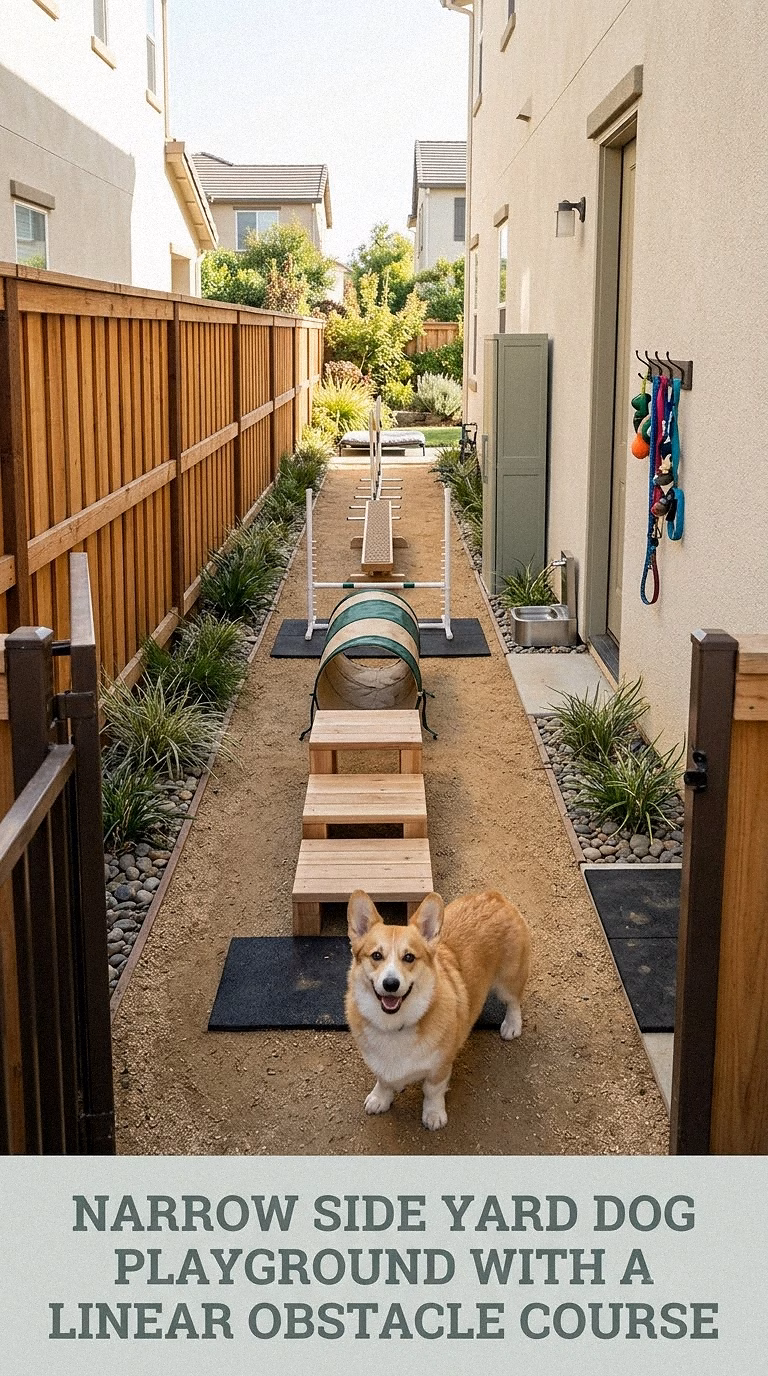 Narrow Side Yard Dog Playground With A Linear Obstacle Course