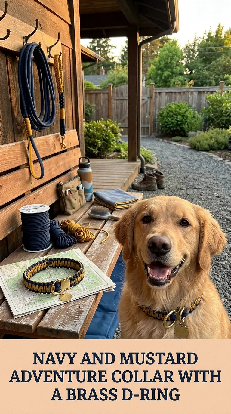 Navy And Mustard Adventure Collar With A Brass D-Ring