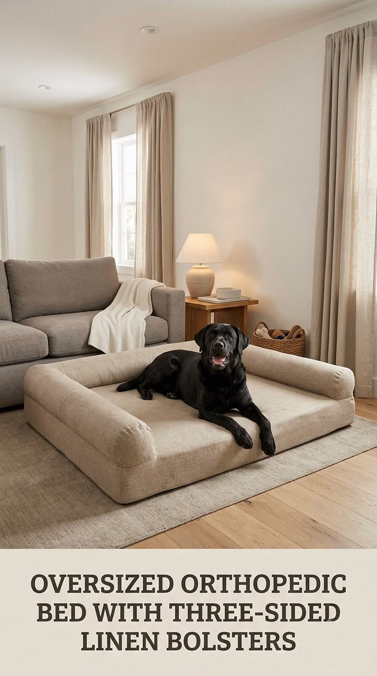 Oversized Orthopedic Bed With Three-Sided Linen Bolsters