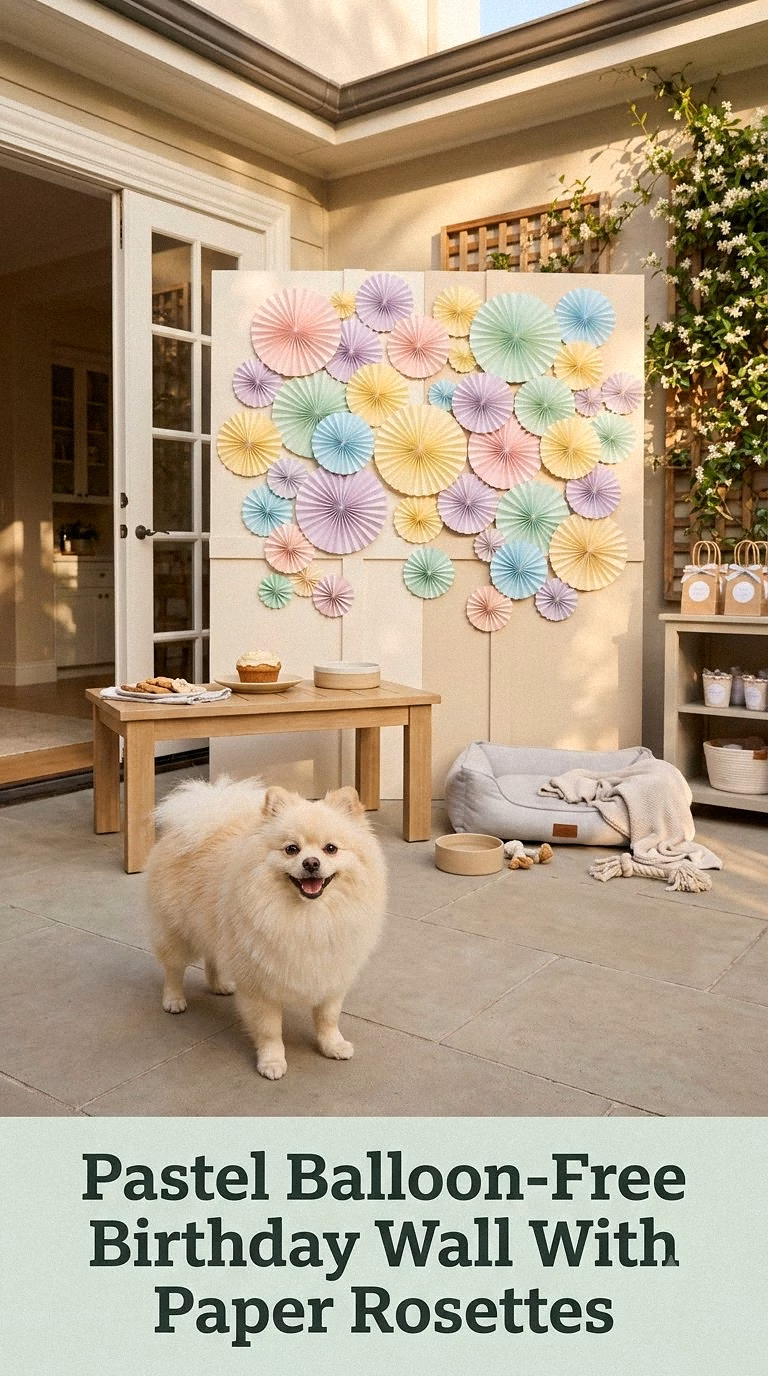 Pastel Balloon-Free Birthday Wall With Paper Rosettes