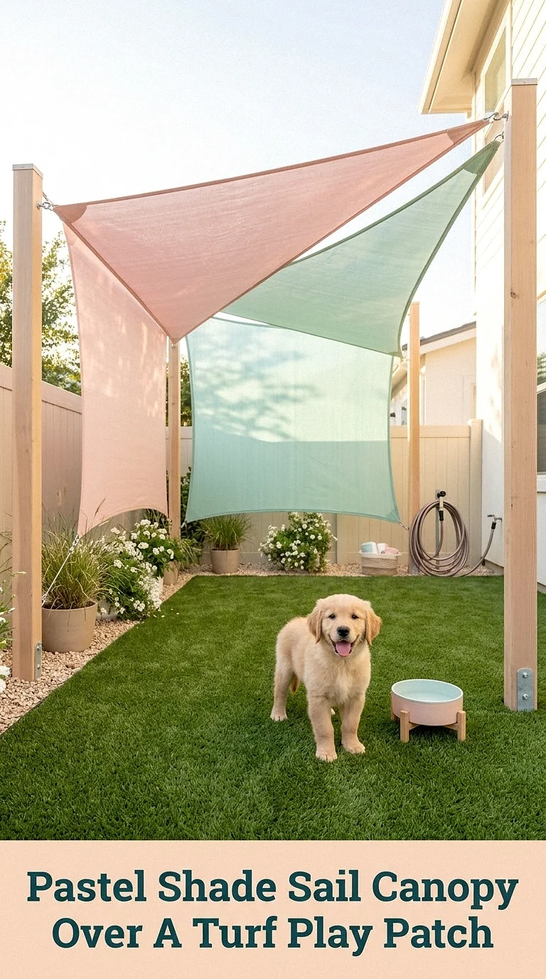 Pastel Shade Sail Canopy Over A Turf Play Patch