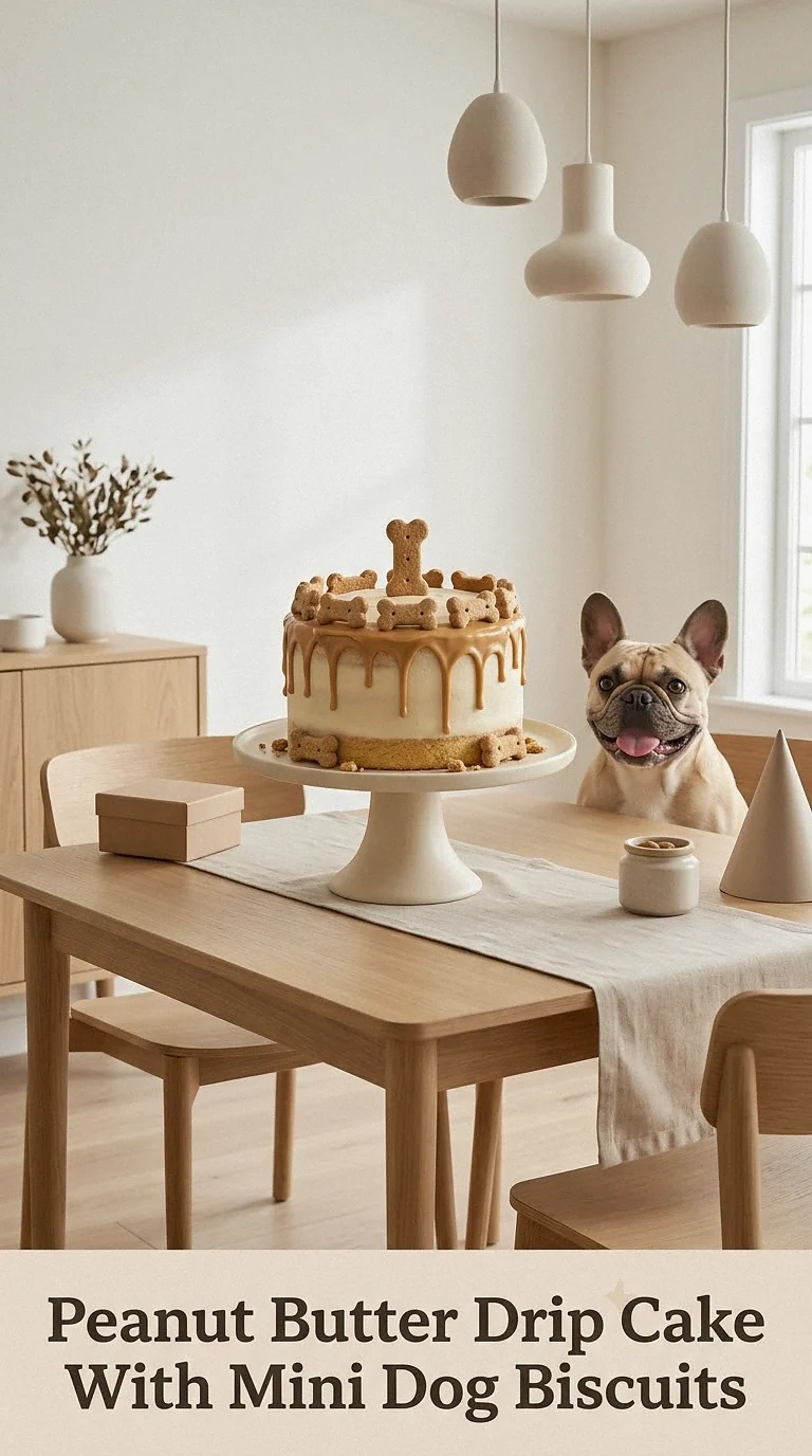 Peanut Butter Drip Cake With Mini Dog Biscuits