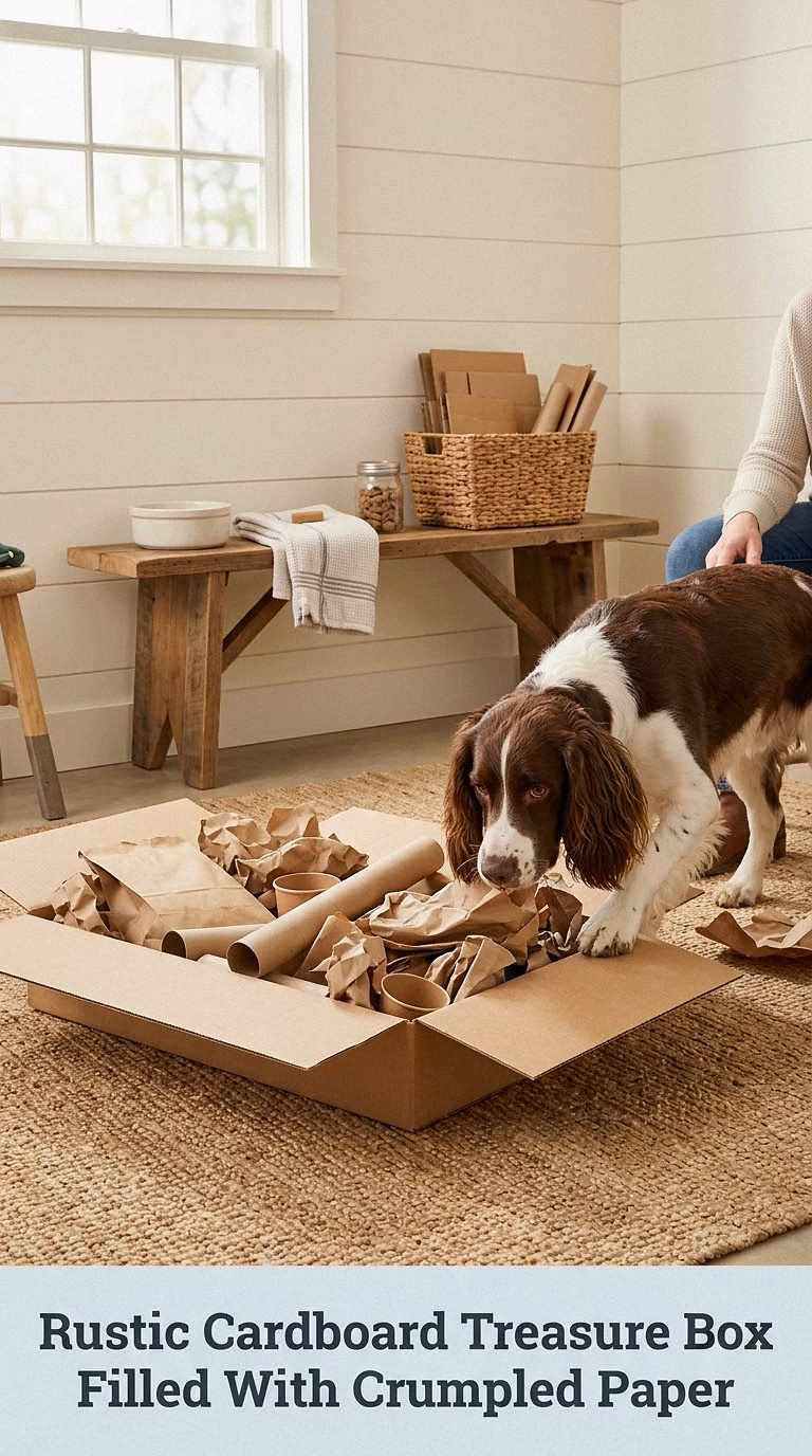 Rustic Cardboard Treasure Box Filled With Crumpled Paper