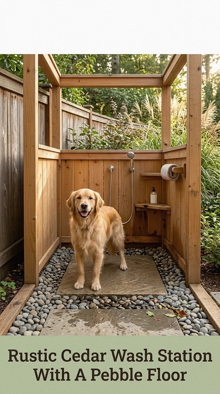 Rustic Cedar Wash Station With A Pebble Floor