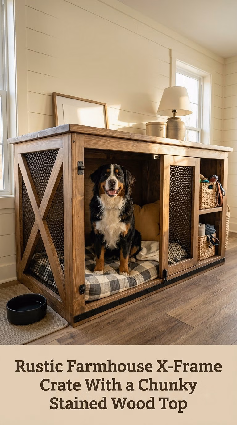 Rustic Farmhouse X-Frame Crate With a Chunky Stained Wood Top