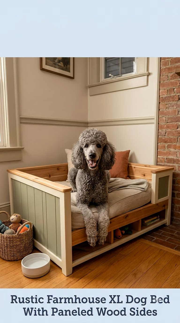 Rustic Farmhouse XL Dog Bed With Paneled Wood Sides