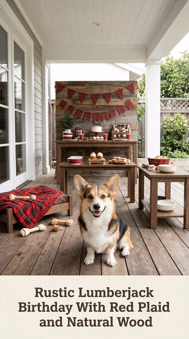 Rustic Lumberjack Birthday With Red Plaid and Natural Wood