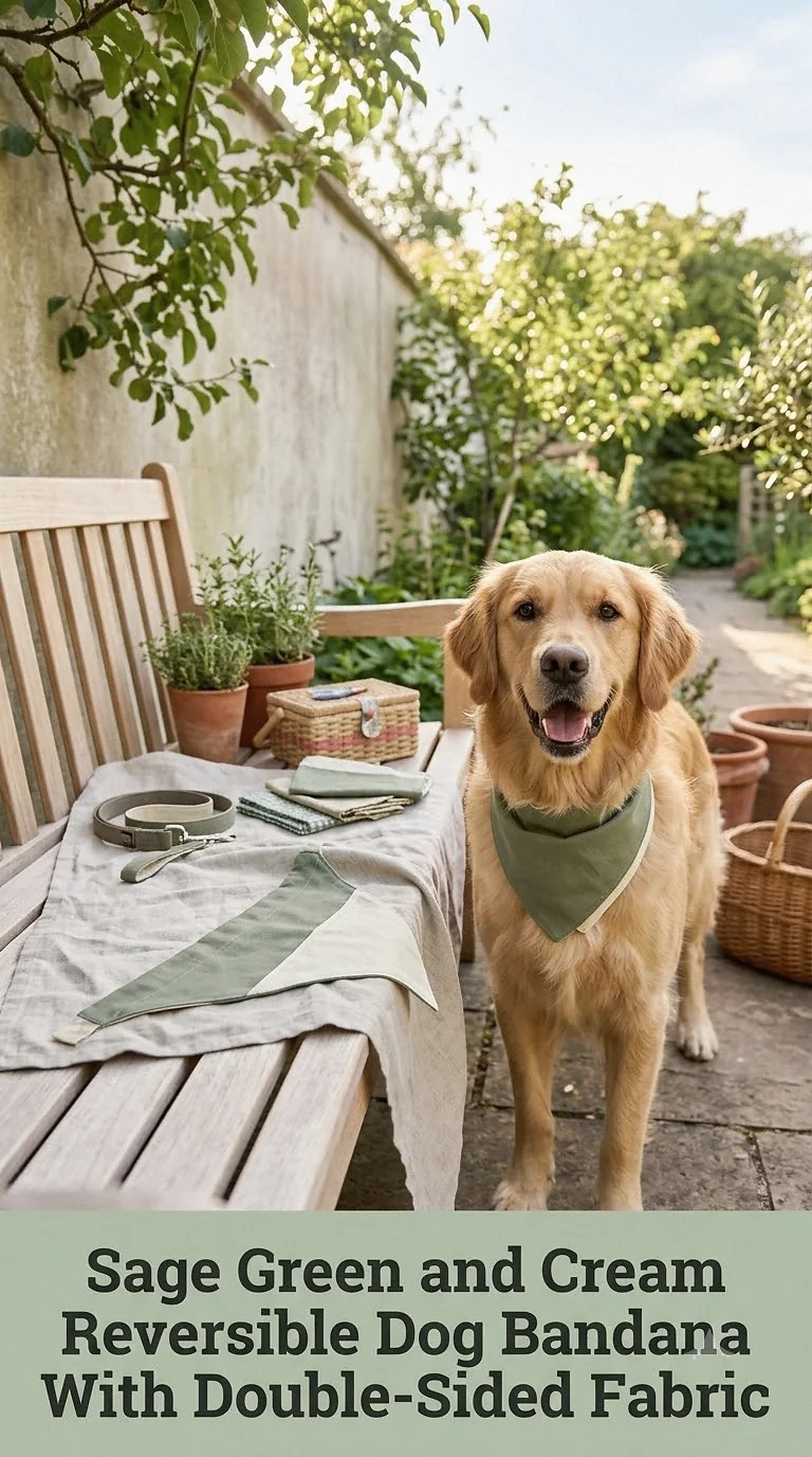 Sage Green and Cream Reversible Dog Bandana With Double-Sided Fabric