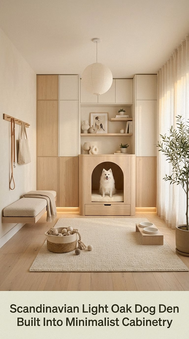 2. Scandinavian Light Oak Dog Den Built Into Minimalist Cabinetry