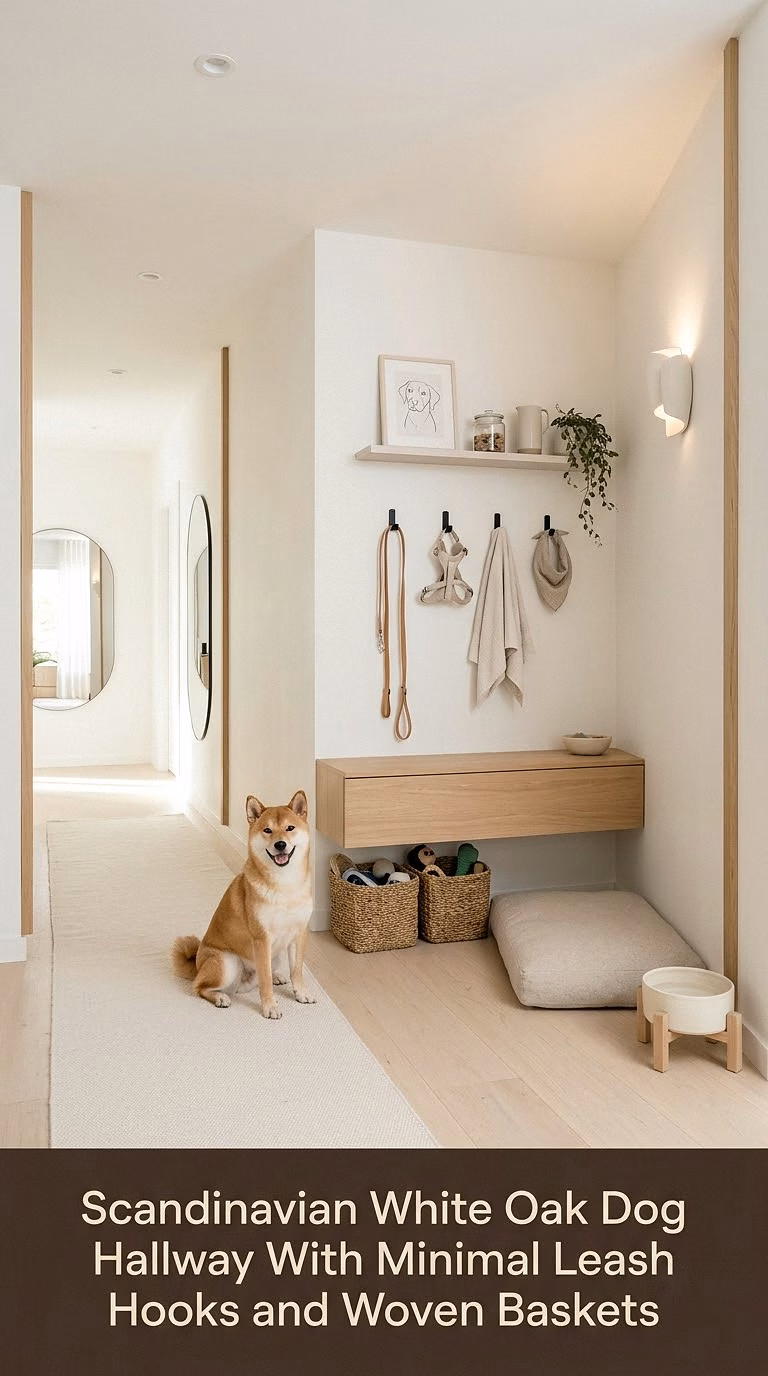2. Scandinavian White Oak Dog Hallway With Minimal Leash Hooks and Woven Baskets