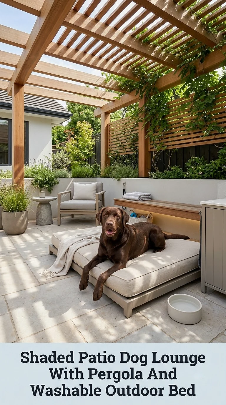 Shaded Patio Dog Lounge With Pergola And Washable Outdoor Bed