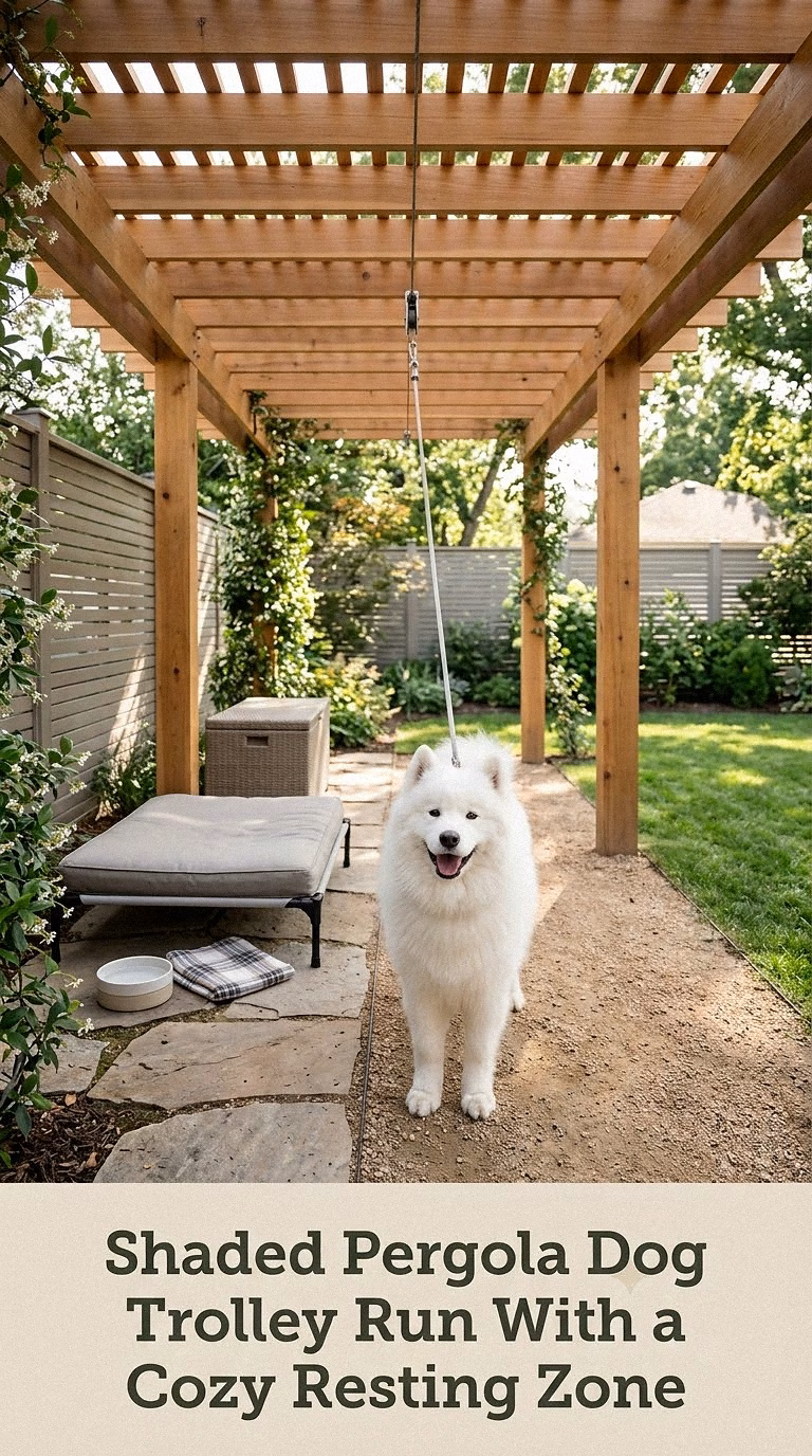 Shaded Pergola Dog Trolley Run With a Cozy Resting Zone