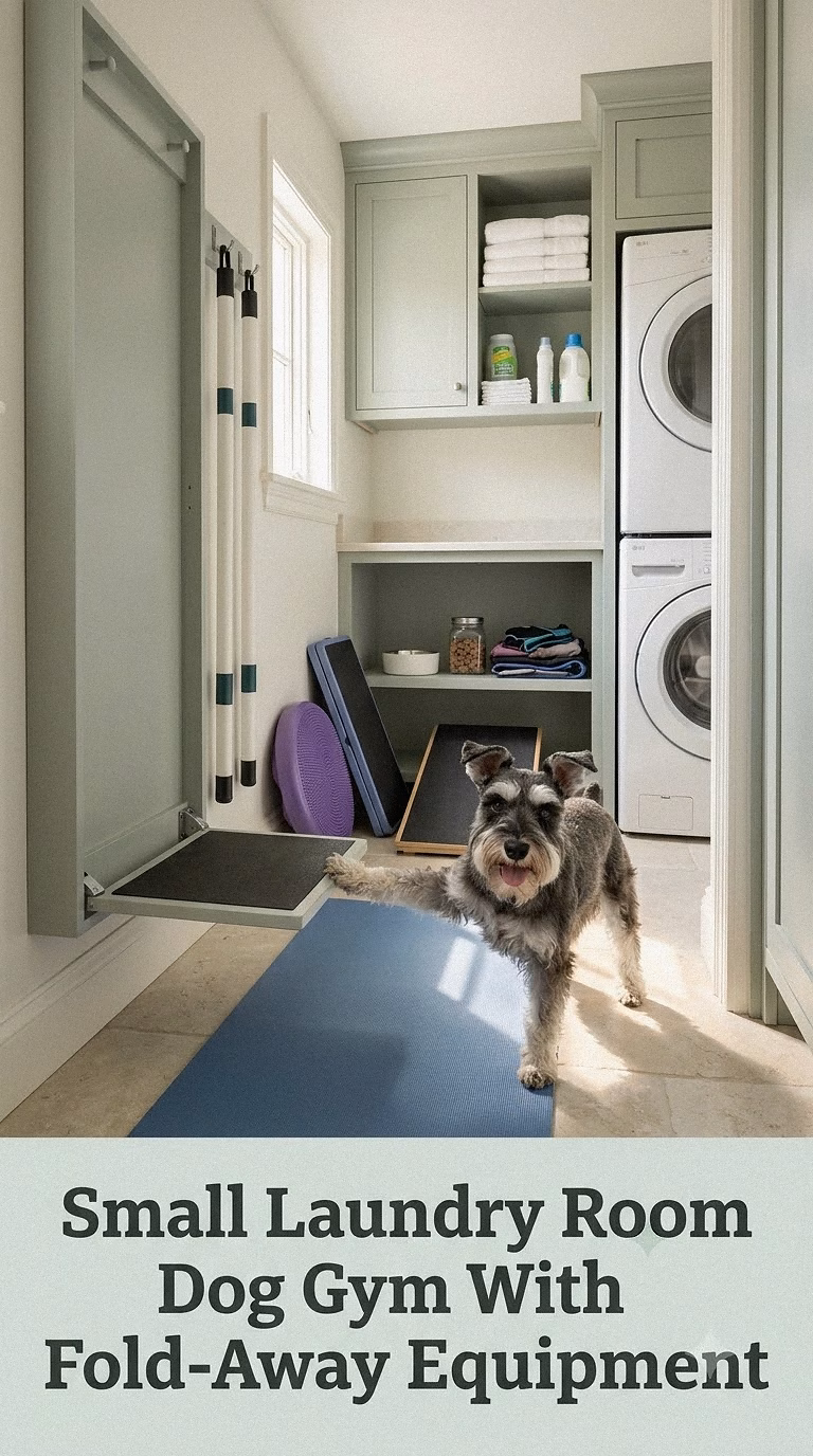 Small Laundry Room Dog Gym With Fold-Away Equipment