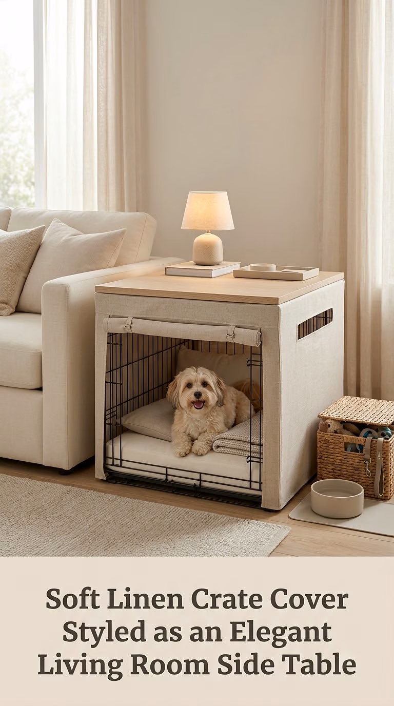 Soft Linen Crate Cover Styled as an Elegant Living Room Side Table