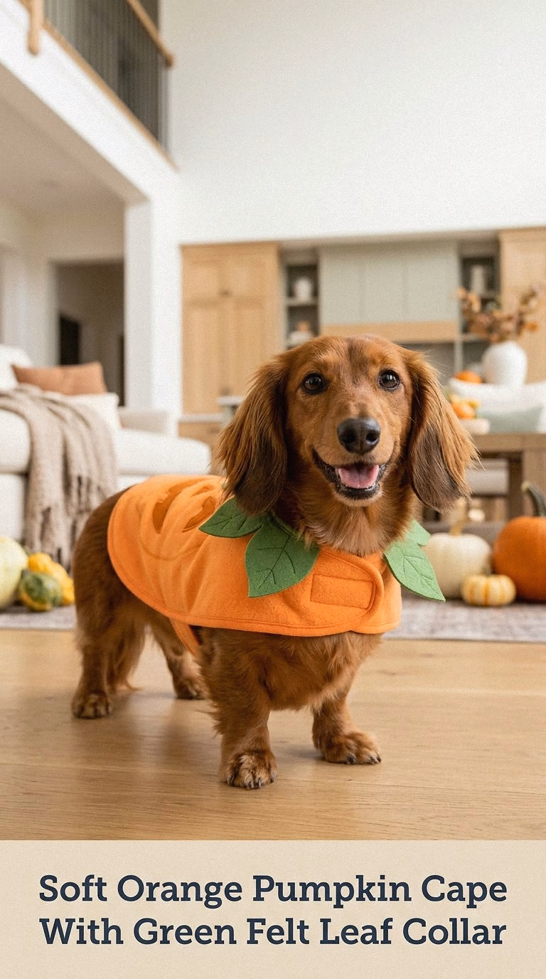 Soft Orange Pumpkin Cape With Green Felt Leaf Collar