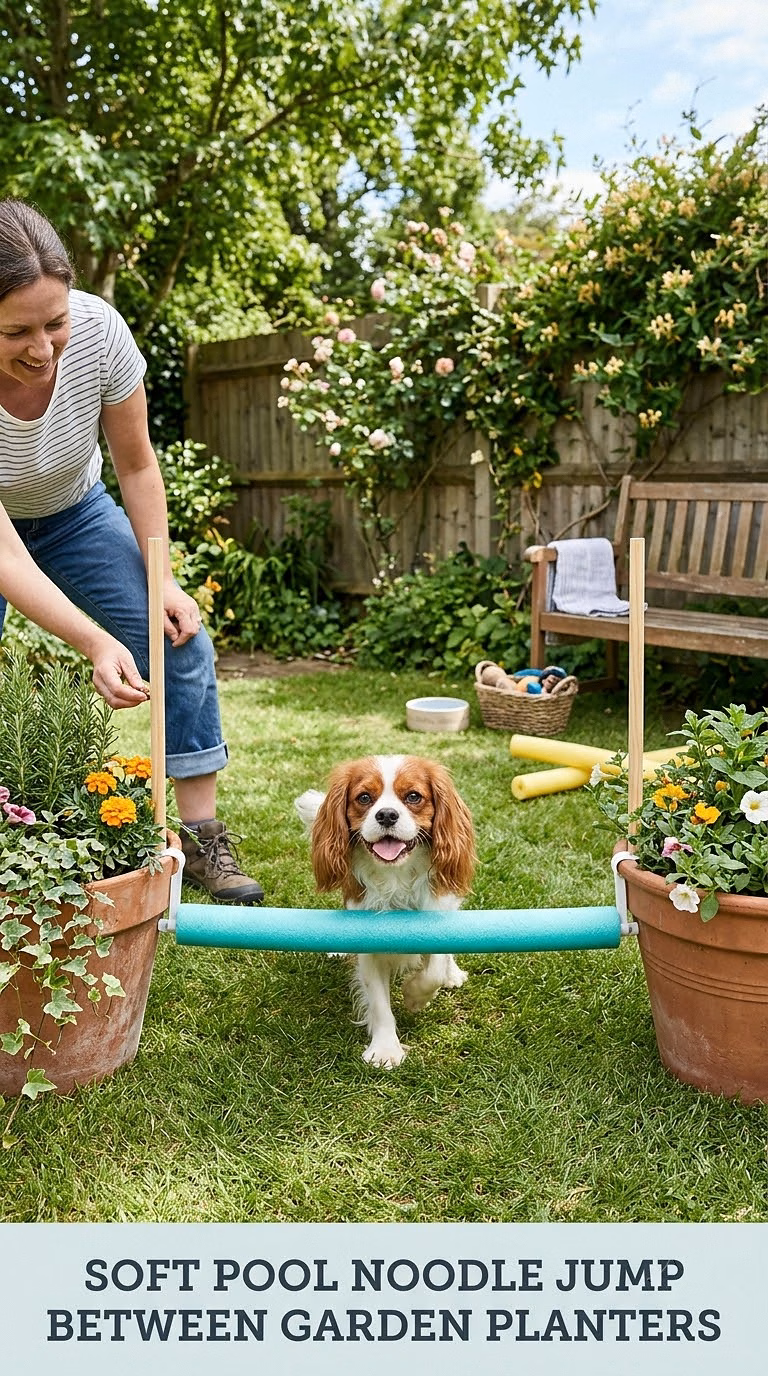 Soft Pool Noodle Jump Between Garden Planters