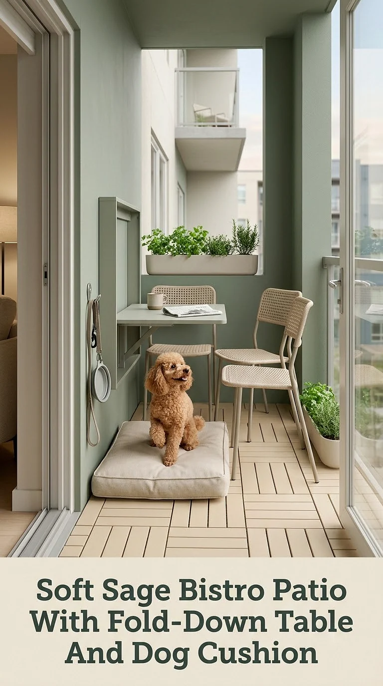 Soft Sage Bistro Patio With Fold-Down Table And Dog Cushion