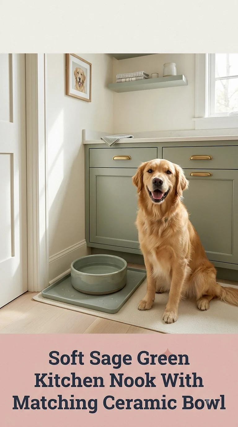 Soft Sage Green Kitchen Nook With Matching Ceramic Bowl
