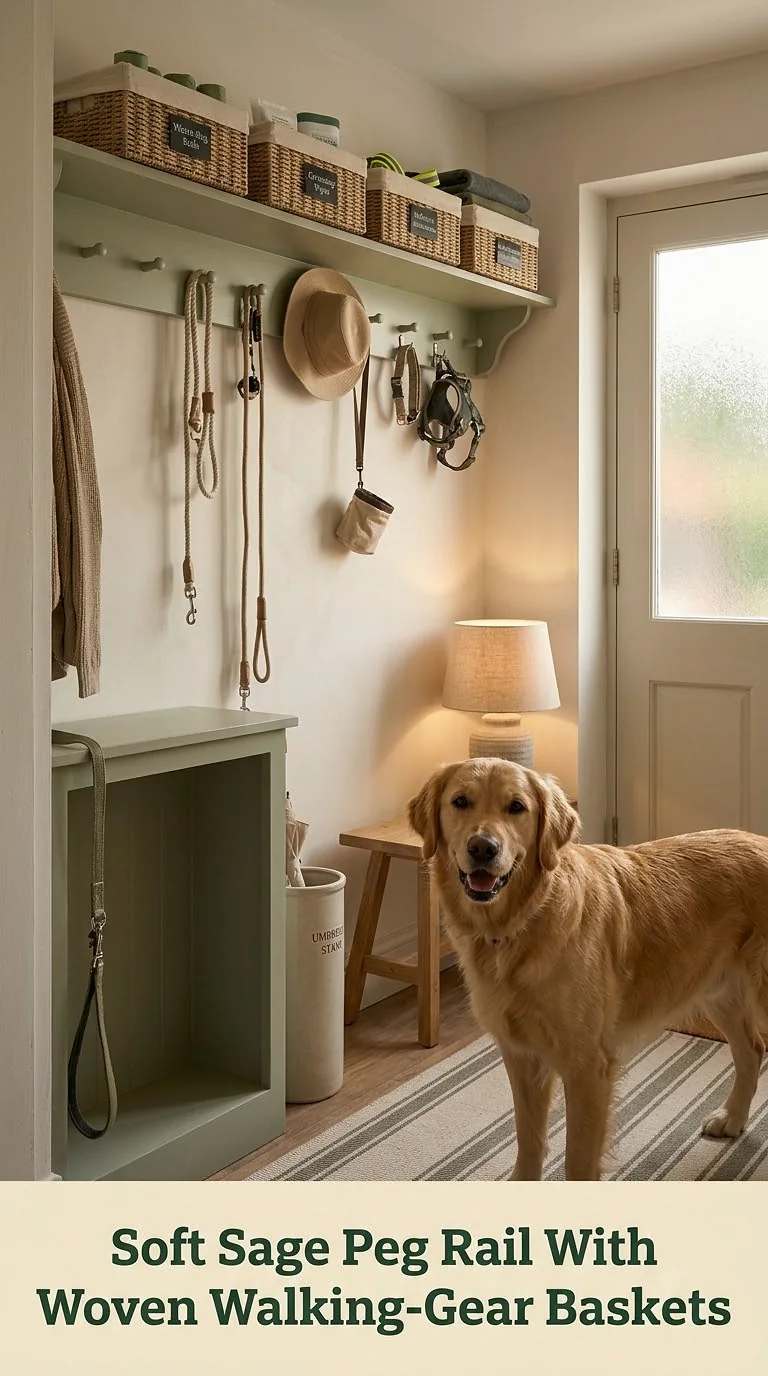 Soft Sage Peg Rail With Woven Walking-Gear Baskets