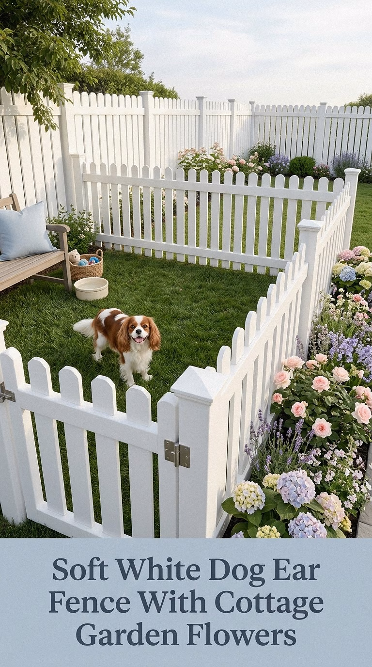 Soft White Dog Ear Fence With Cottage Garden Flowers