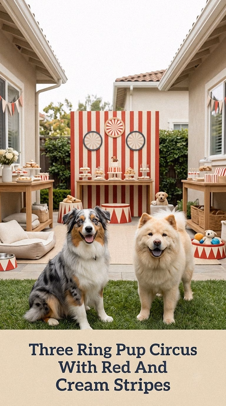 Three Ring Pup Circus With Red And Cream Stripes