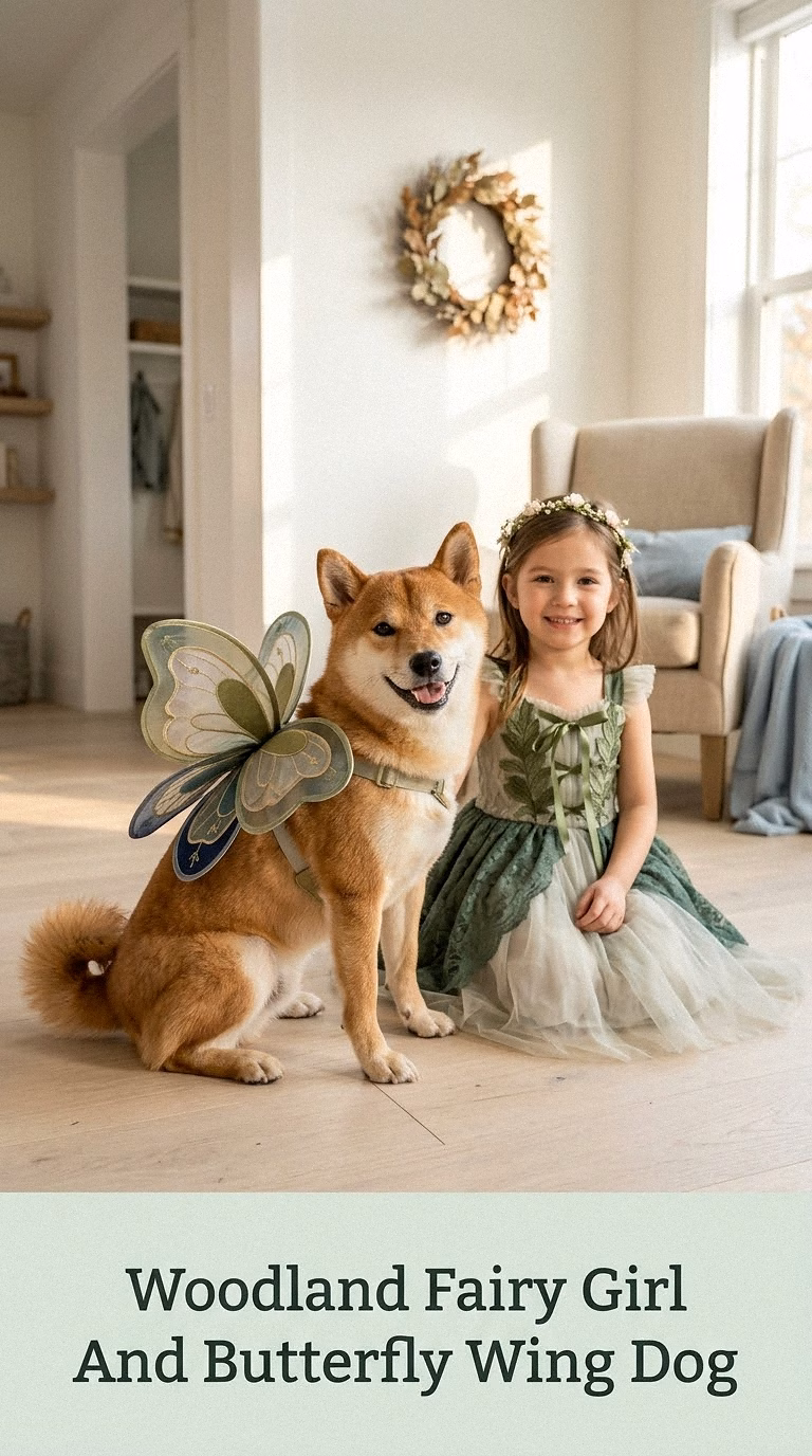 Woodland Fairy Girl And Butterfly Wing Dog