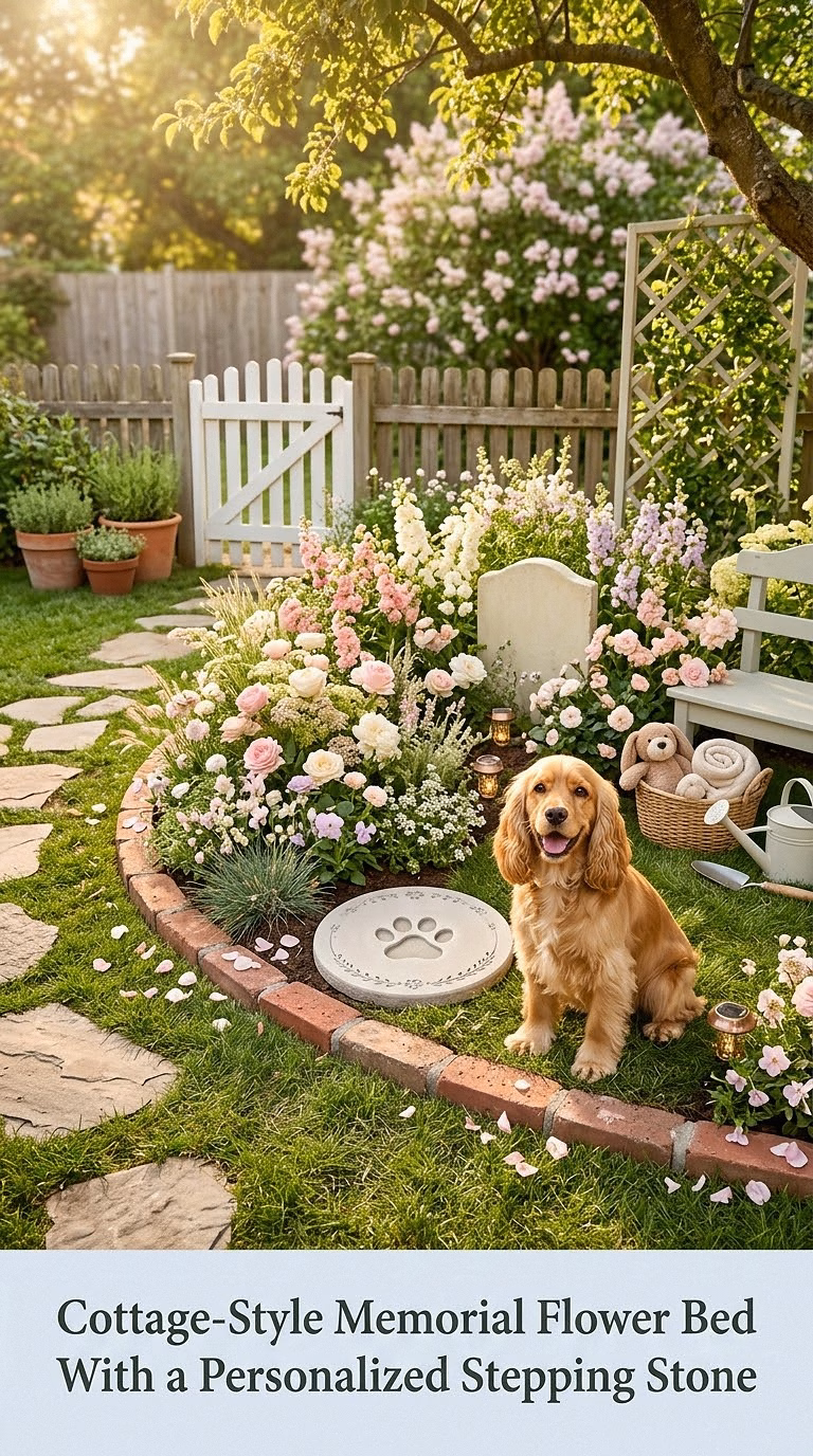3. Cottage-Style Memorial Flower Bed With a Personalized Stepping Stone