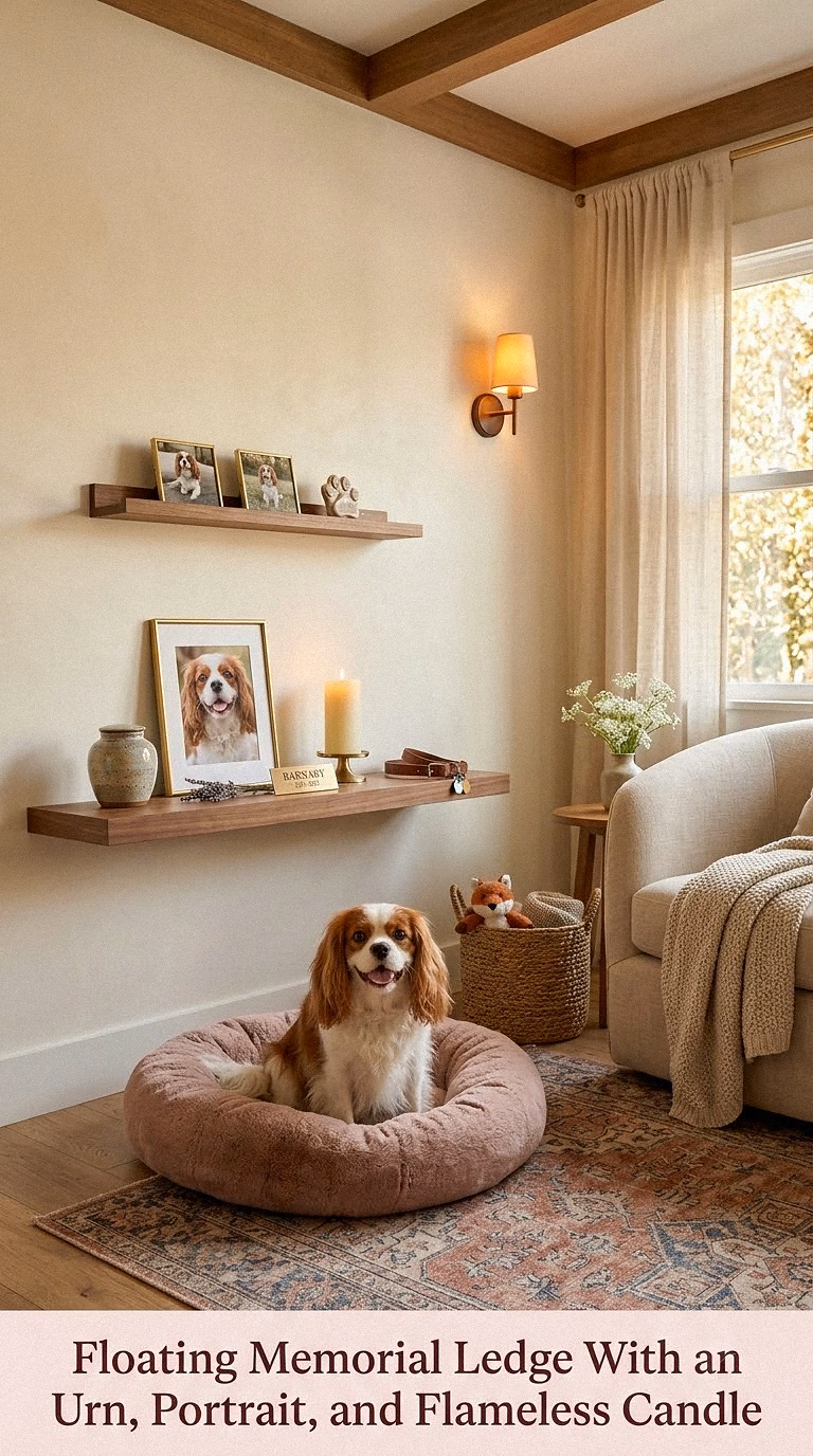 3. Floating Memorial Ledge With an Urn, Portrait, and Flameless Candle