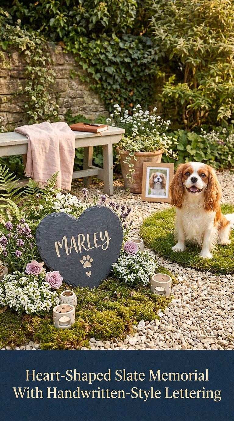 3. Heart-Shaped Slate Memorial With Handwritten-Style Lettering