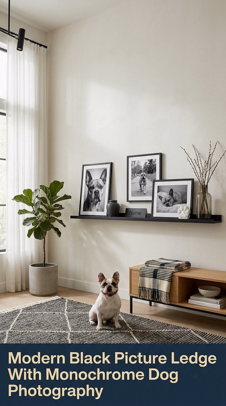 3. Modern Black Picture Ledge With Monochrome Dog Photography