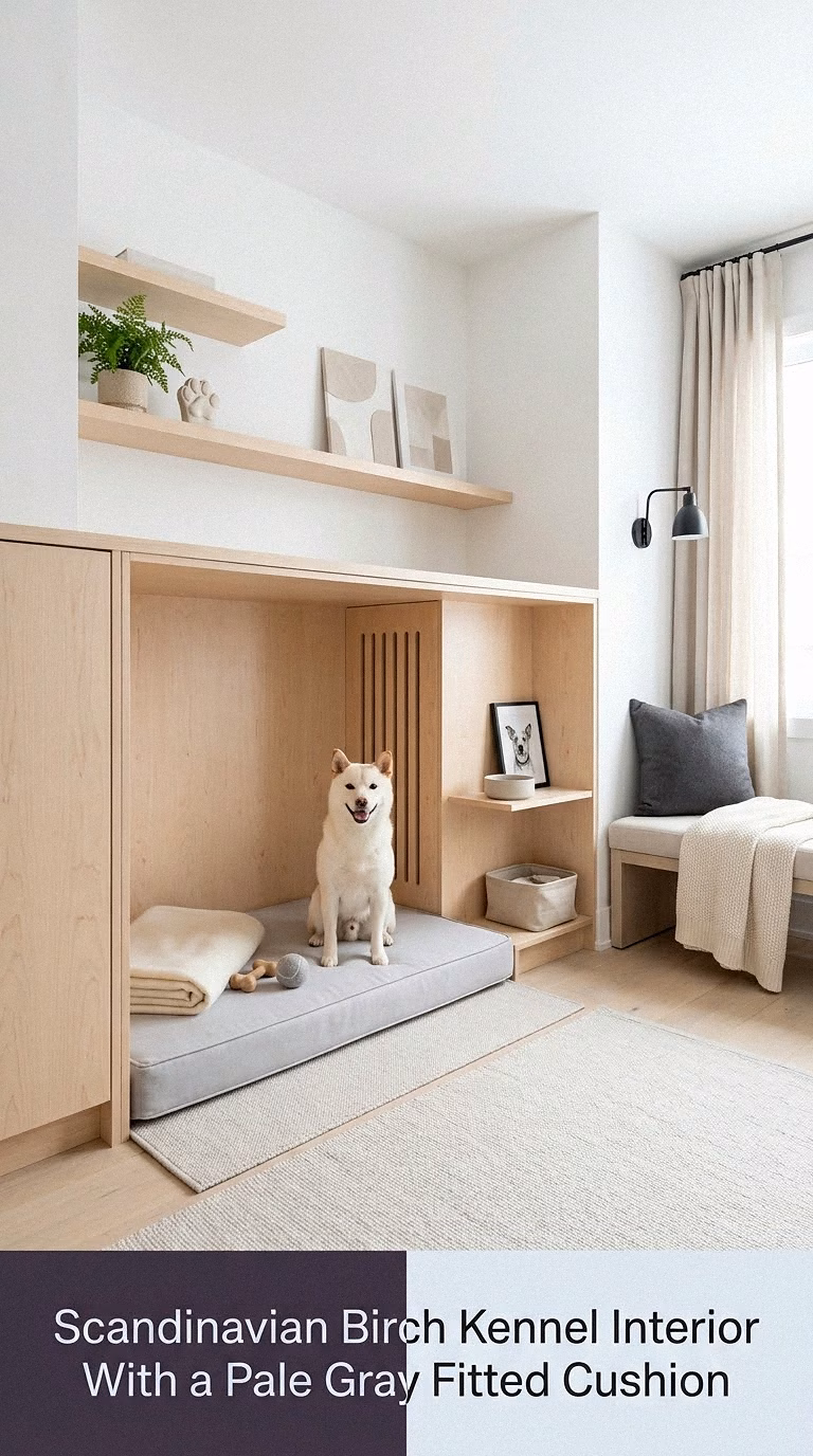 3. Scandinavian Birch Kennel Interior With a Pale Gray Fitted Cushion