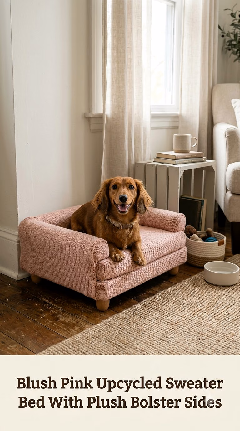 Blush Pink Upcycled Sweater Bed With Plush Bolster Sides