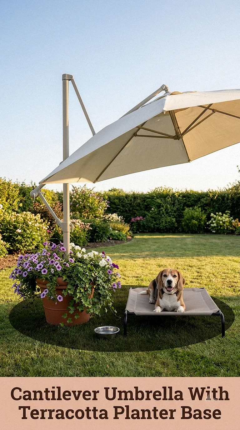 Cantilever Umbrella With Terracotta Planter Base