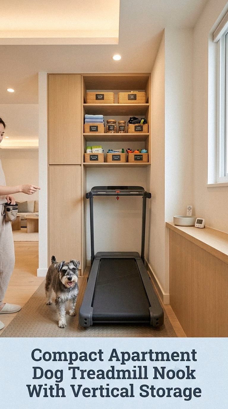 Compact Apartment Dog Treadmill Nook With Vertical Storage