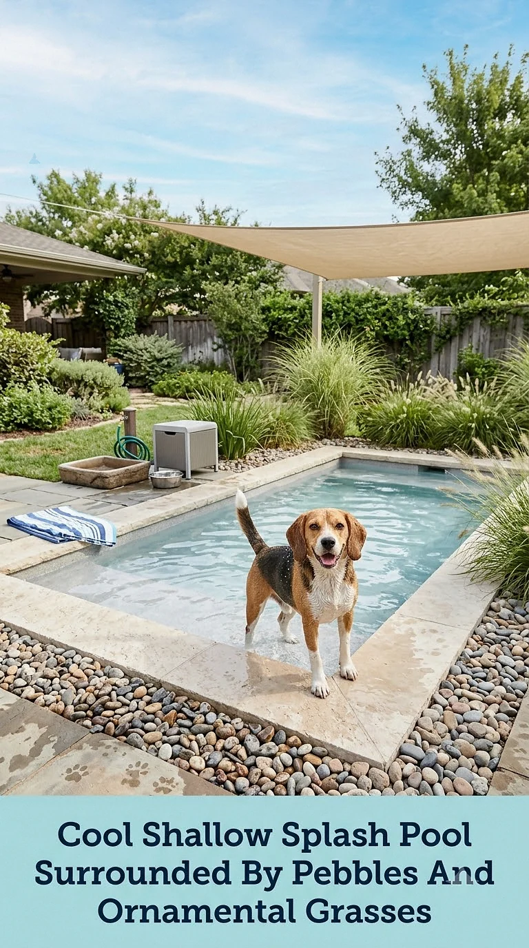Cool Shallow Splash Pool Surrounded By Pebbles And Ornamental Grasses