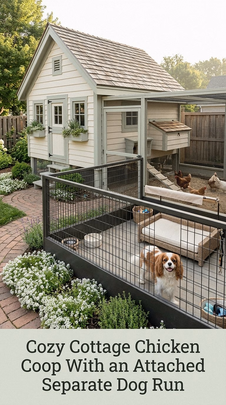 Cozy Cottage Chicken Coop With an Attached Separate Dog Run