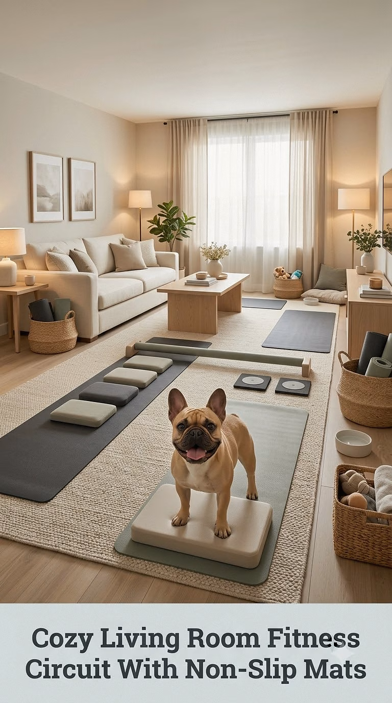 Cozy Living Room Fitness Circuit With Non-Slip Mats