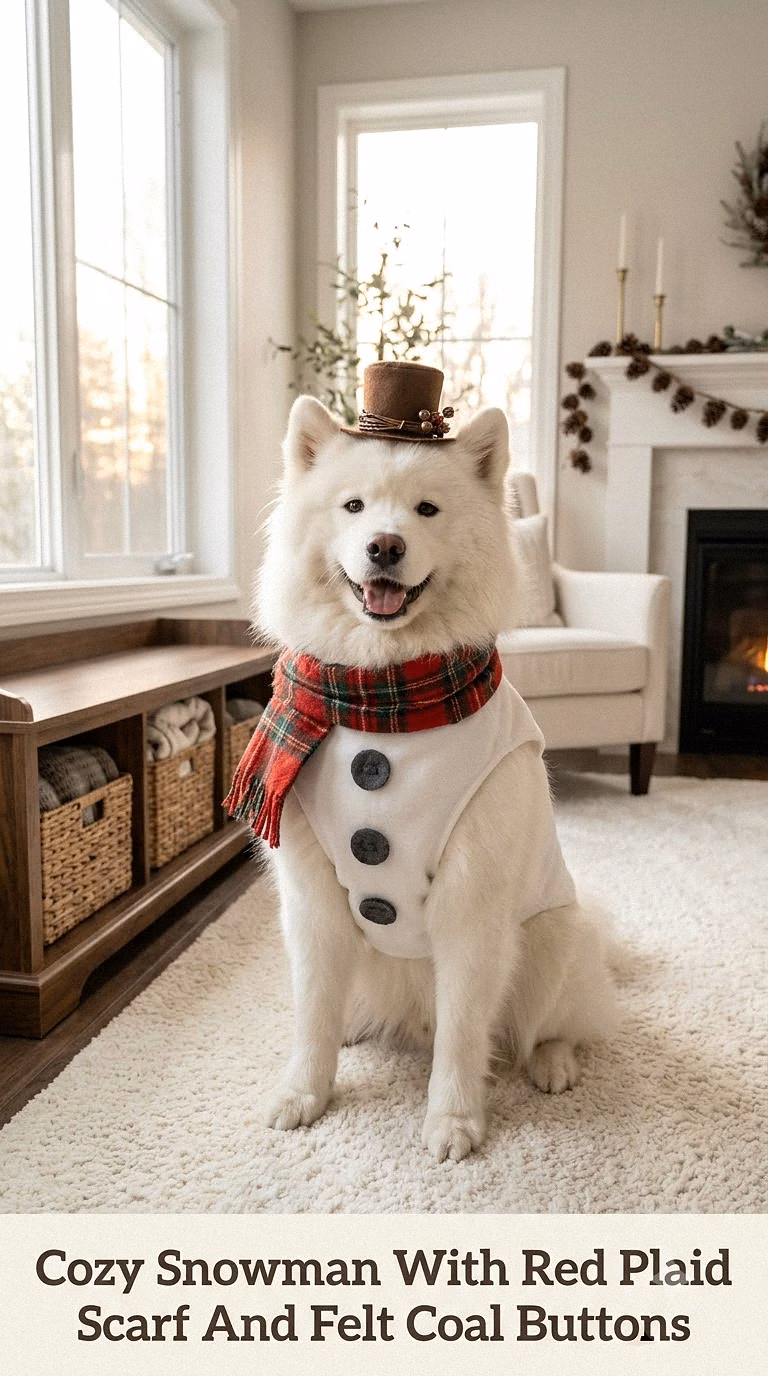 Cozy Snowman With Red Plaid Scarf And Felt Coal Buttons